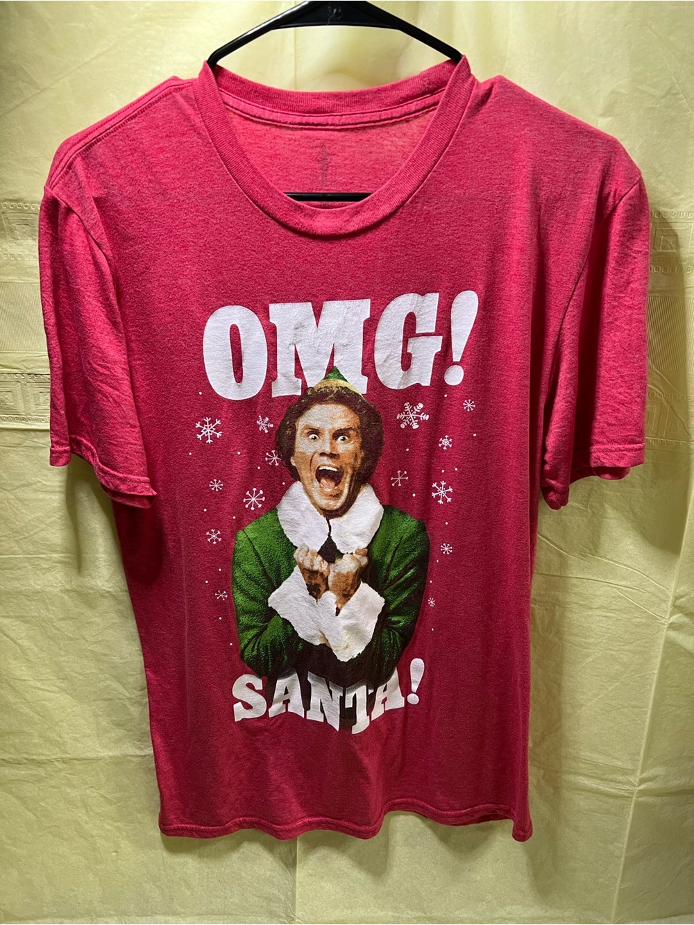 Red Graphic Holiday Tee with Elf Print